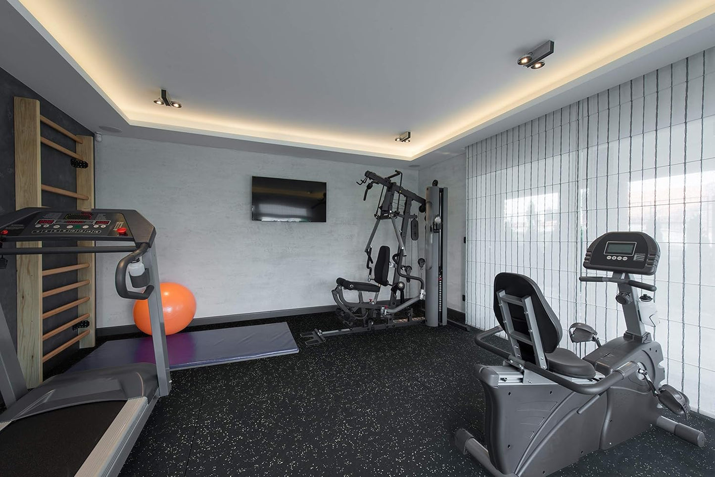 Playsafer Genaflex Rubber Gym Floor Mat, Heavy Duty Commercial Protective Gym Flooring Roll - 8mm Thick (4' X 6', 15% Tan)