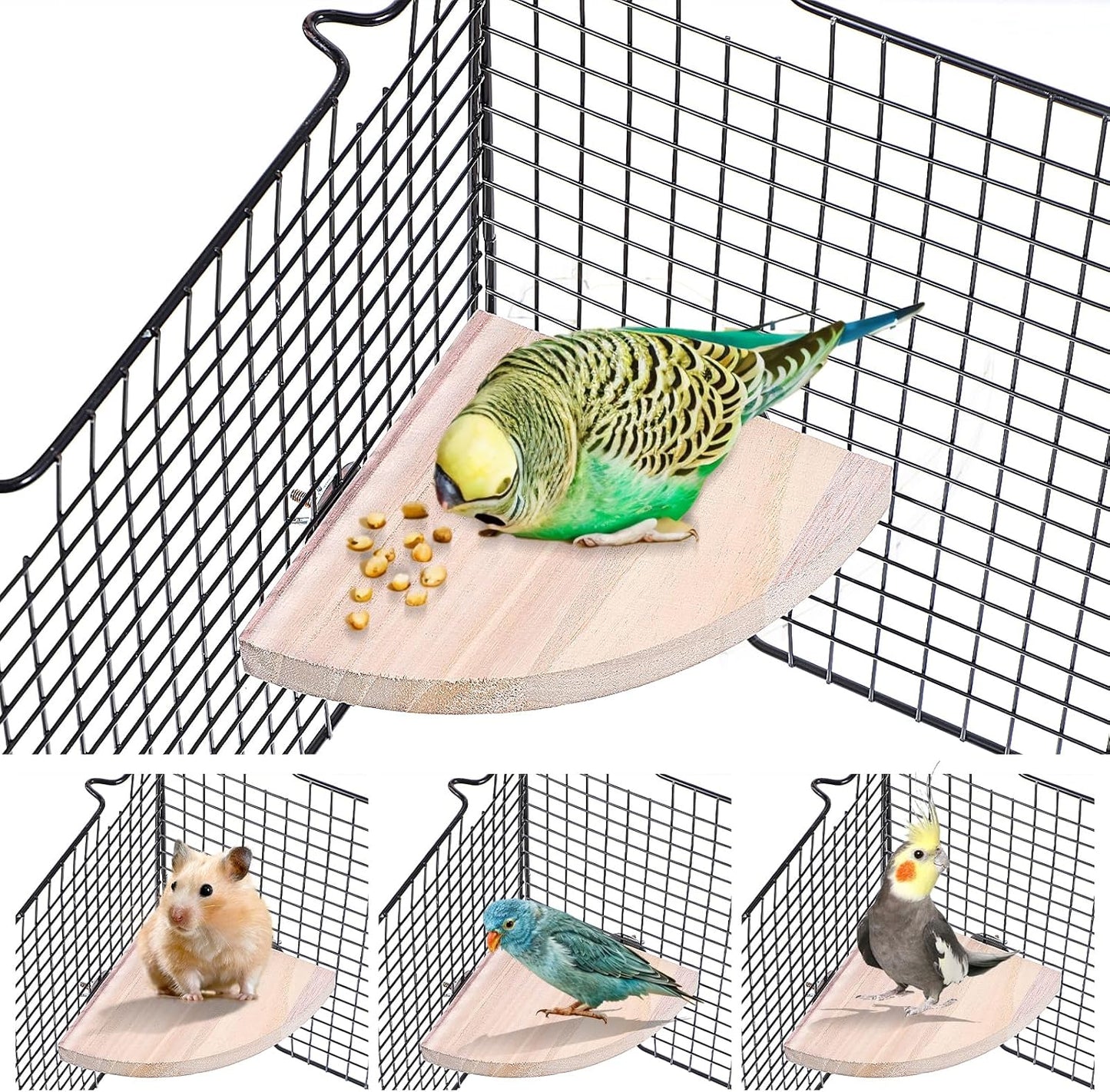 Bird Perch Platform Stand, Bird Corner Parrot Perch Corner, Sector Playground Cage Accessories Shelf for Small Animals Rat Mouse Lovebird Finches Conure Budgie