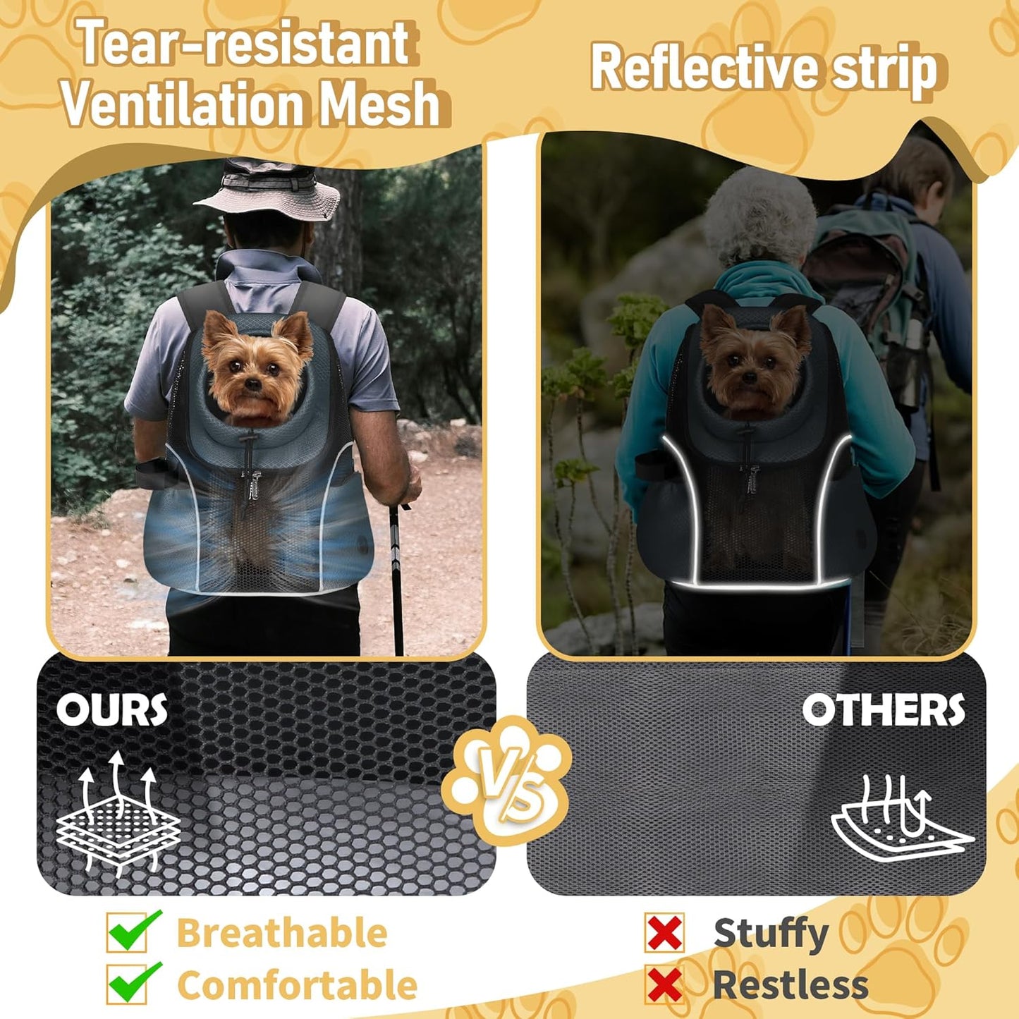WOYYHO Pet Dog Carrier Backpack Small Dog Front Backpack Ventilated Mesh Dog Travel Back Pack with Safety Belt for Travel Hiking Cycling Outdoor Adventures (Size S: 2-4.5 lbs, Dark Gray)