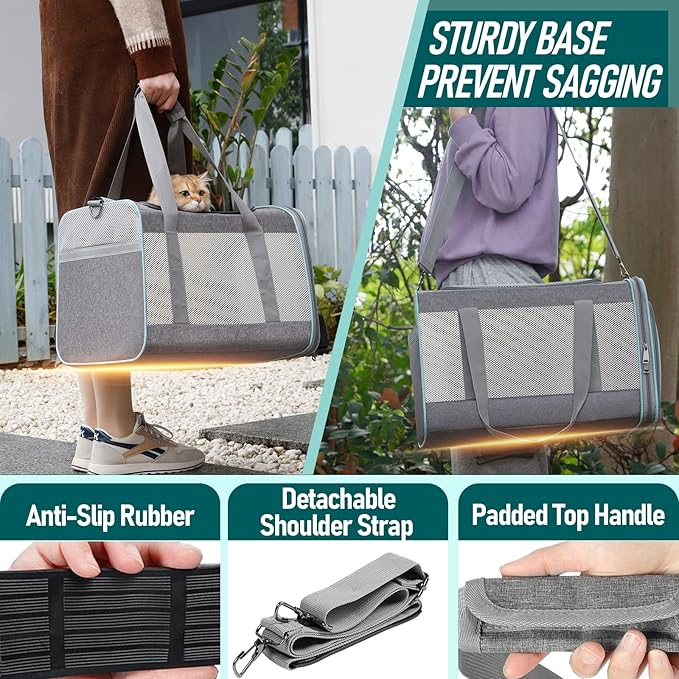 Pet Carrier for Large Cats 20 lbs+ / Soft Sided Small Dog Travel Carriers Top Load/Collapsible Carrier Bag for Big Cat / 2 Kittens Sturdy Transport Carriers Long Trips/Medium Cats 15 pounds