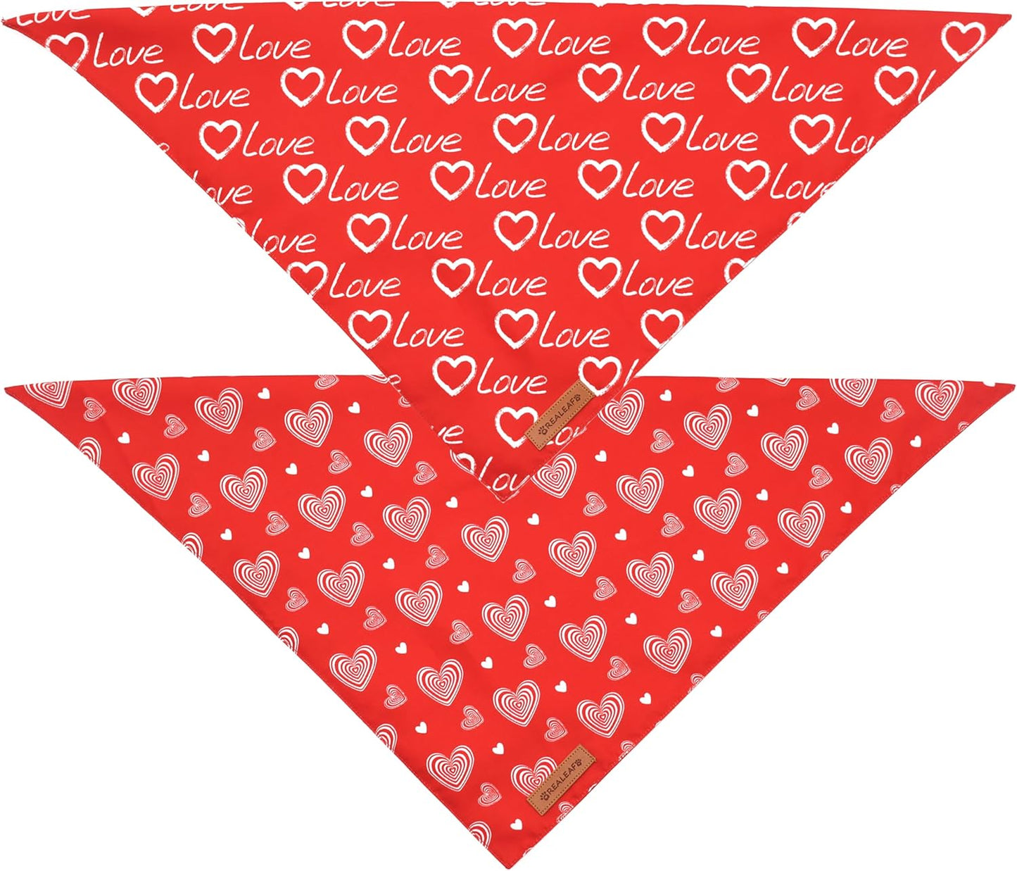 Realeaf Valentines Day Dog Bandanas 2 Pack, Reversible Love Pet Scarf for Boy and Girl, Premium Durable Fabric, Heart Bandana for Medium Large Dogs (Large)