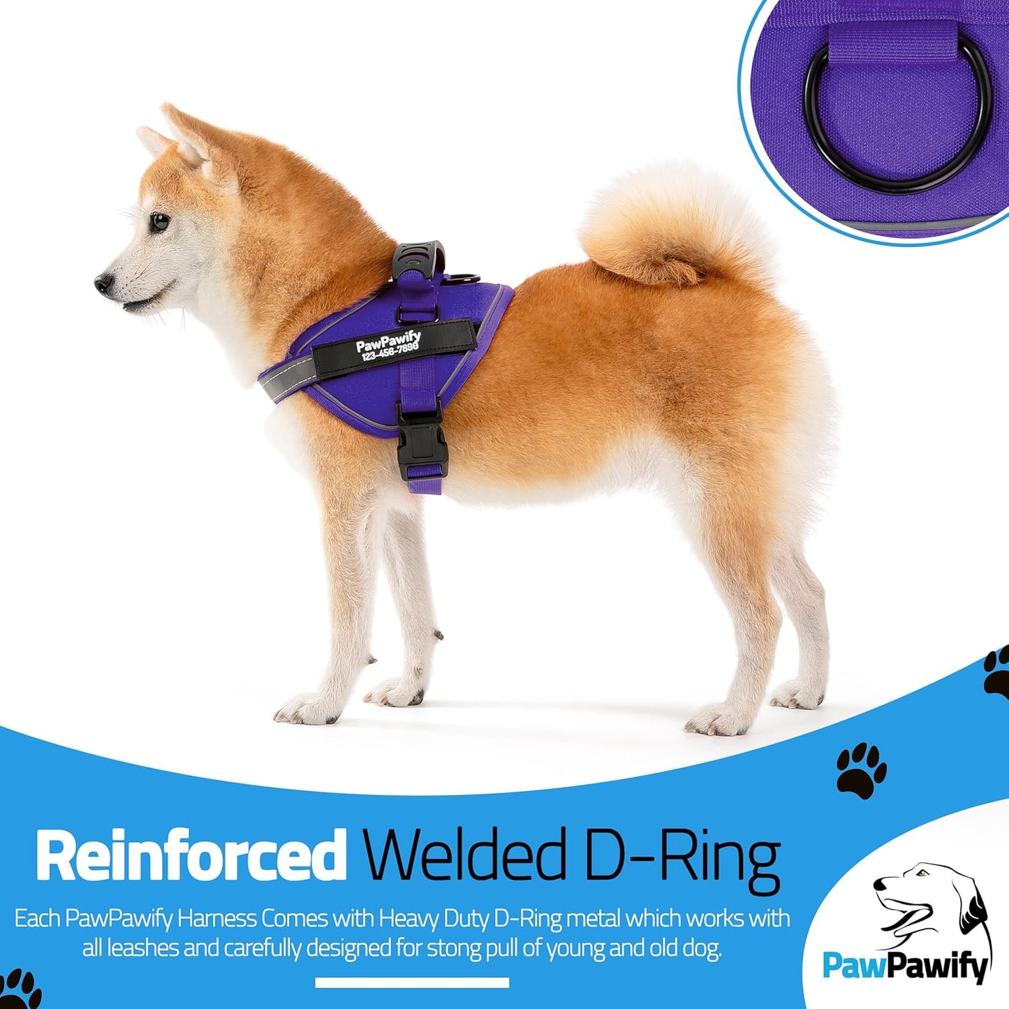 PawPawify Custom No Pull Dog Harness with Name and Phone Number, Heavy Duty Personalized Pet Vest to Prevent Tugging, Pulling, or Choking, Training and Walking (New Purple, L (40-60 LBS))
