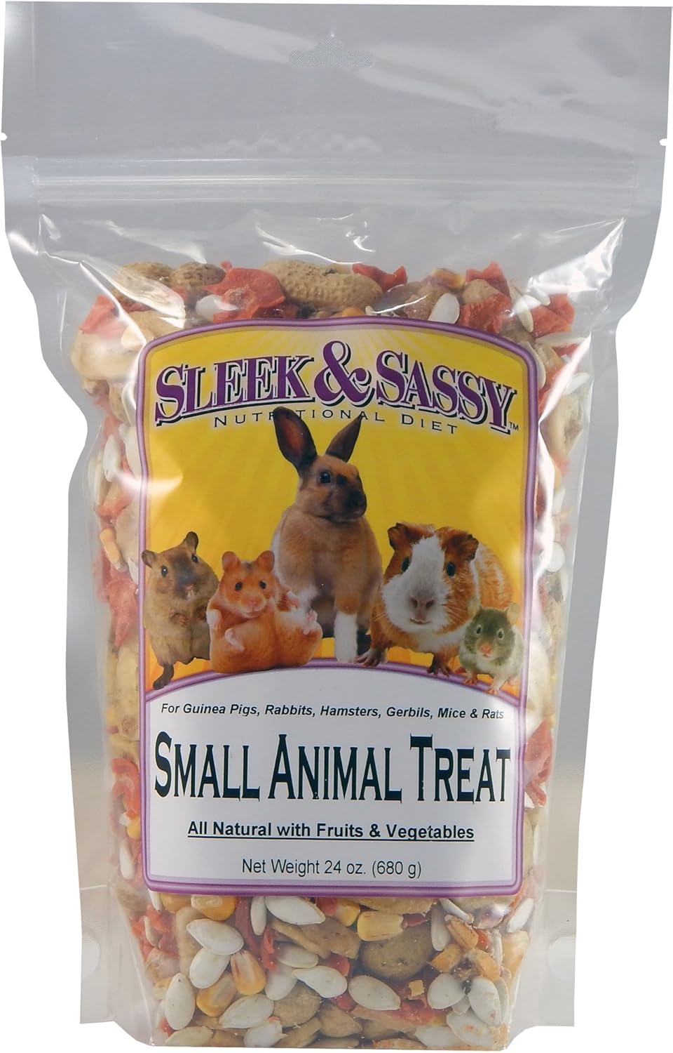 SLEEK & SASSY All Natural Small Animal Treat for Guinea Pigs, Rabbits, Hamsters, Gerbils, Rats & Mice (24 oz.)