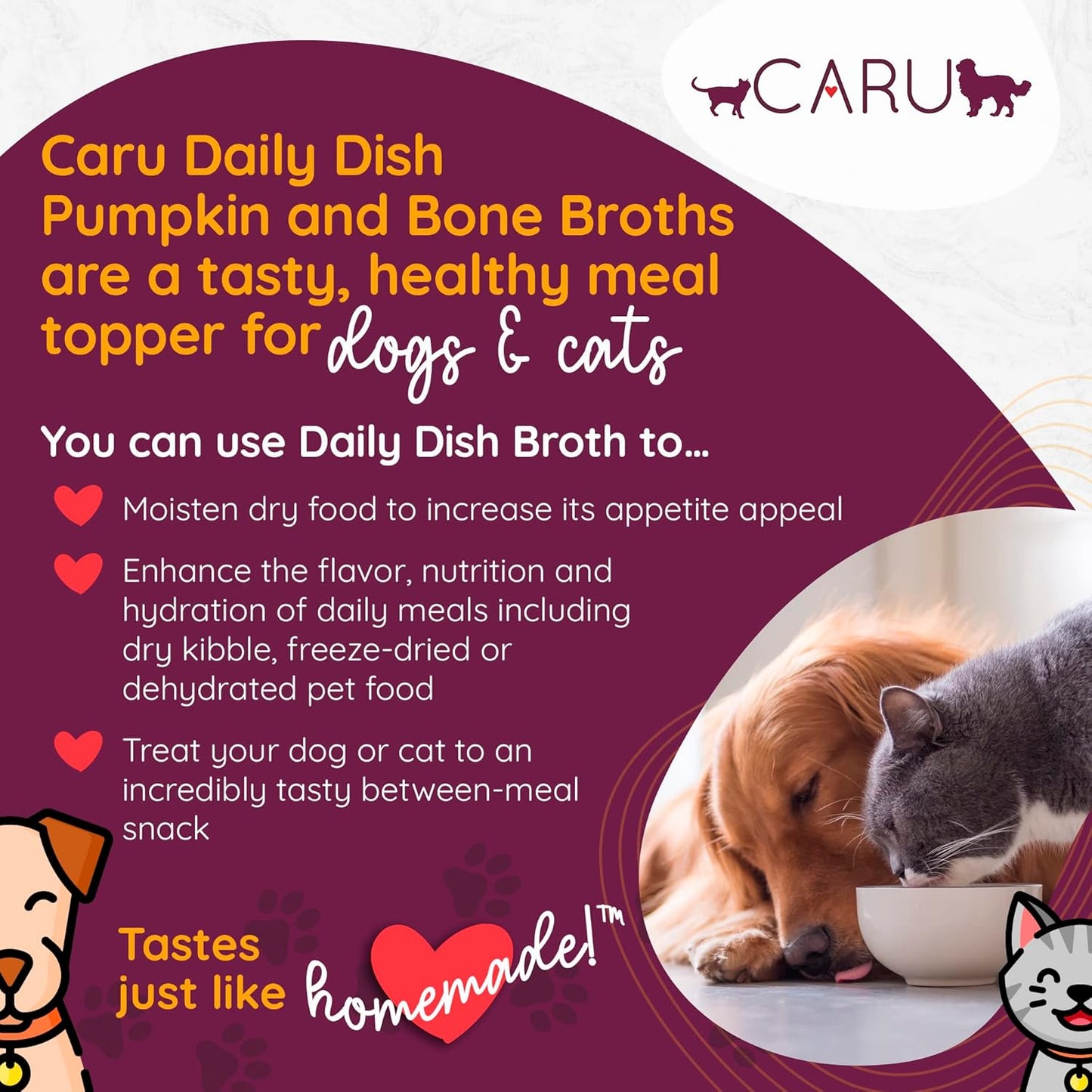 Caru - Daily Dish Pumpkin Broth Meal Topper for Dogs & Cats - Savory Pour-Over Broth - Pack of 3
