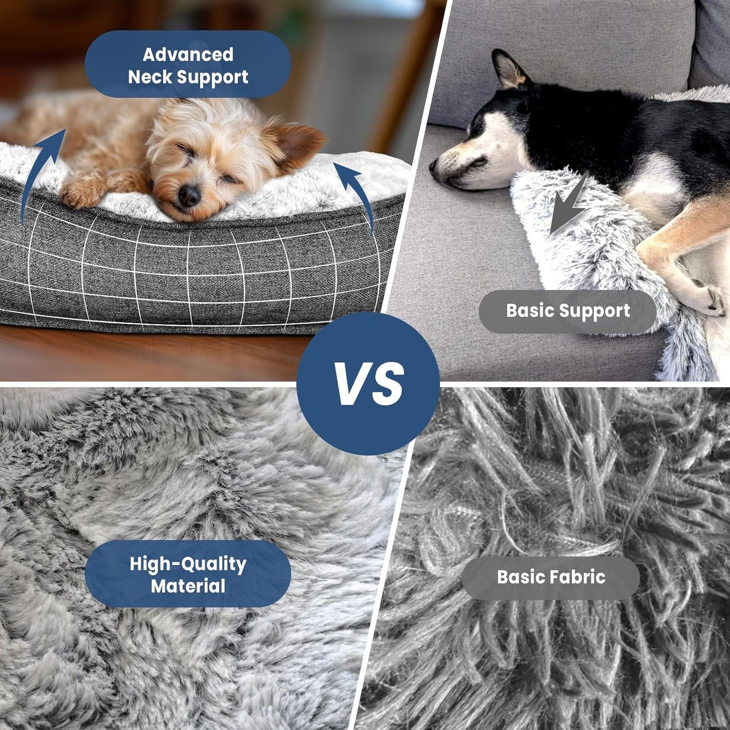 Calming Extra Large Dog Couch Bed, 45 x 37 inch Waterproof Memory Foam Dog Bed for Couch, Durable Fluffy Fuzzy Dog Bed Mats with Washable Removable Cover Protector for Sofa, Bedside - Grey