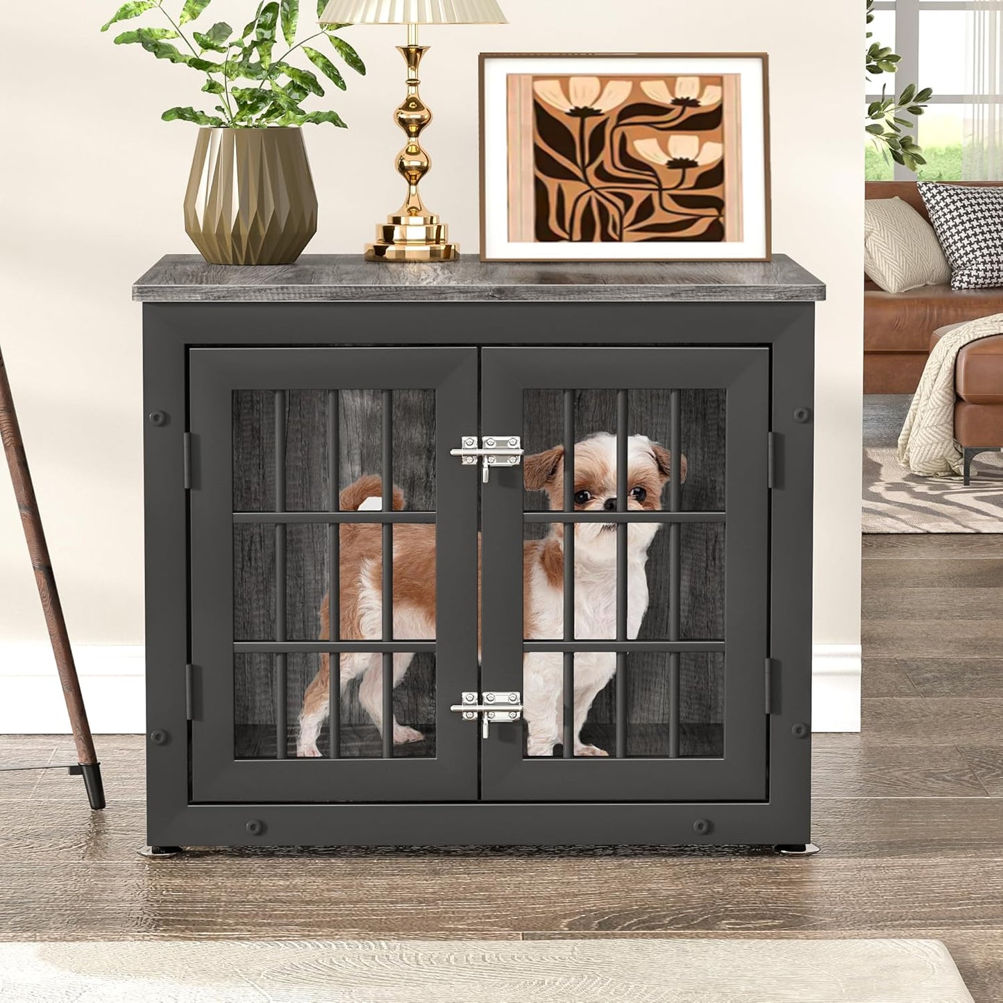 26" Heavy Duty Dog Crate Furniture for Small Dogs, Metal Kennel for High Anxiety Dogs, Chew Proof Pet Cage Indoor, Decorative Dog Kennel End Table