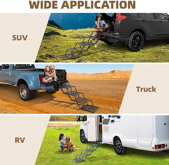 Dog Stairs for Large Dogs, Linvivon Extra Wide 20" Dog Steps with Non-Slip Surface and Reflective Strips, Outdoor Foldable Dog Ramp for Stairs, Car, Truck and SUV, Supports Up to 400LBS, 5 Steps