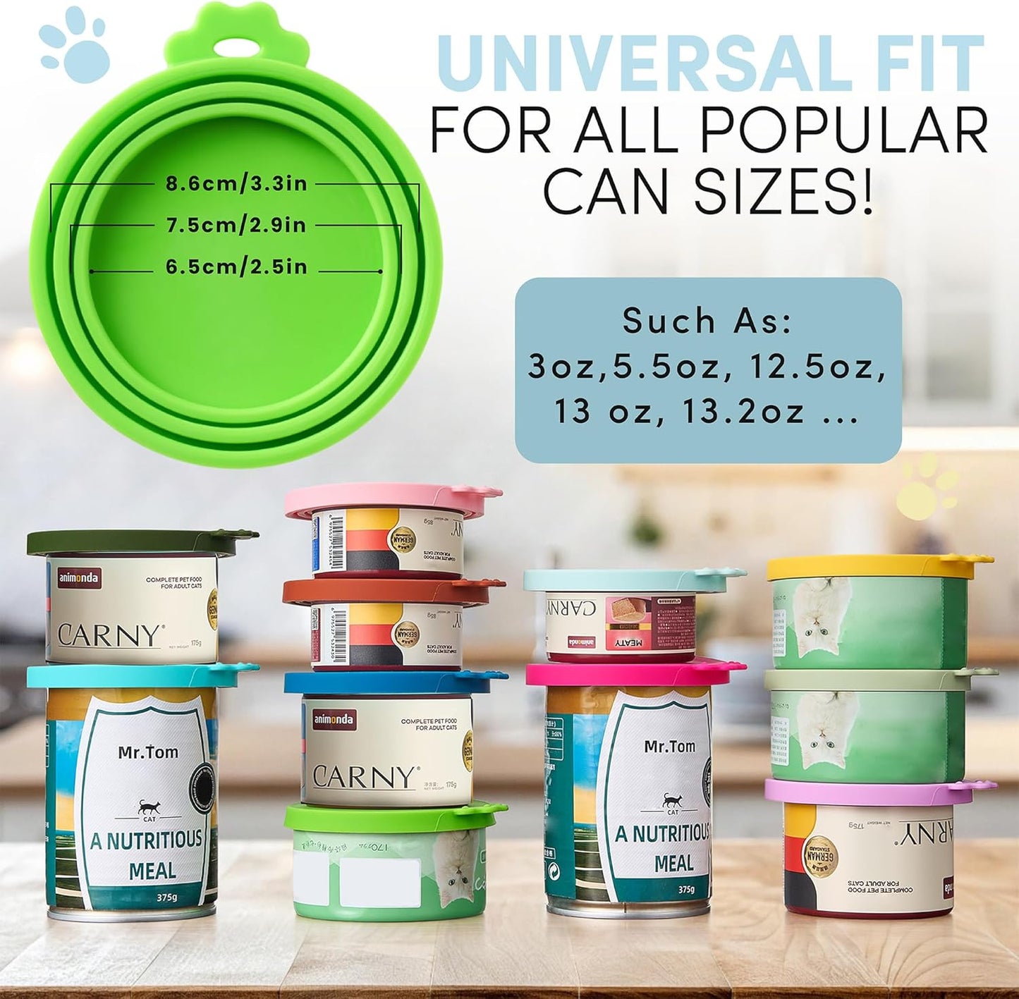 4 Pack Universal Pet Food Can Covers Lids - One fit 3 Standard Size Cans for Cats and Dogs Food Cans - Easy to Clean - Safe Silicone - Blush Breeze