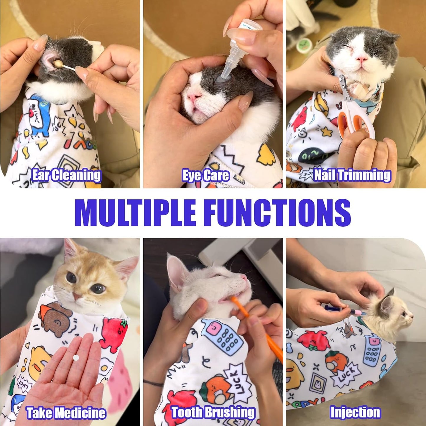 XANGNIER 2 Pcs Cat Wrap for Grooming,Cat Restraint Wrap for Cutting Nails,Fabric Burrito Wrap for Nail Clipping, Anti-Scratch, Anti-Escape,Multifunctional Swaddle Wrap Pet Tool (20.8 x 20.8 Inch)
