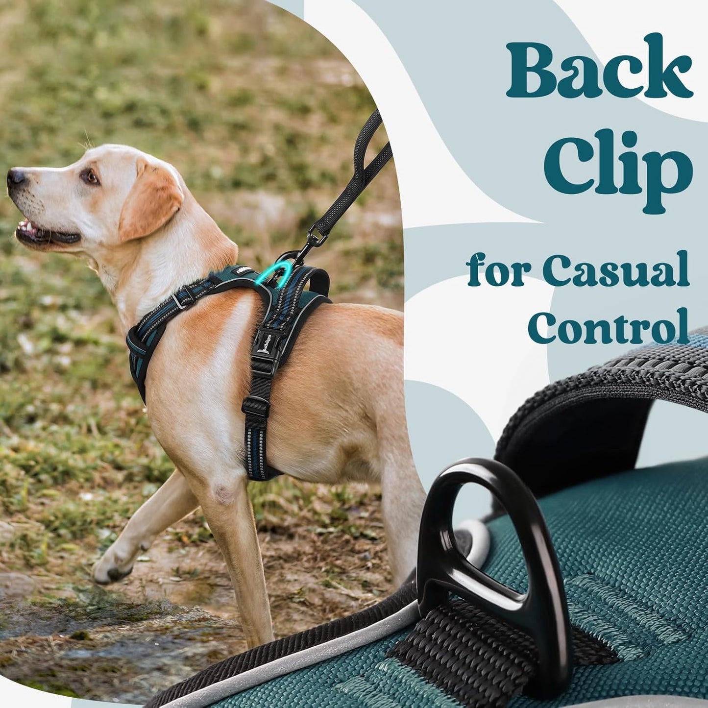 rabbitgoo Dog Harness for Large, No Pull Pet Harness with 3 Buckles, Adjustable Soft Padded Vest with Control Handle, Walking Reflective Pet Vest for Extra Large Dogs,Blue Coral,XL