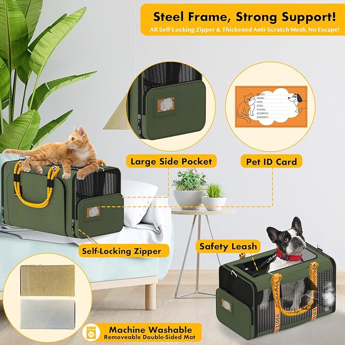 PAWZIDEA Expandable Soft-Sided Pet Carrier 18″×11″×11″, TSA Airline Approved Travel Bag for Small Dog & Animal, Top-Load Large Cat Carrier Under Seat 2 Cats, Collapsible Puppy Carry ID Tag, Up to 16lb