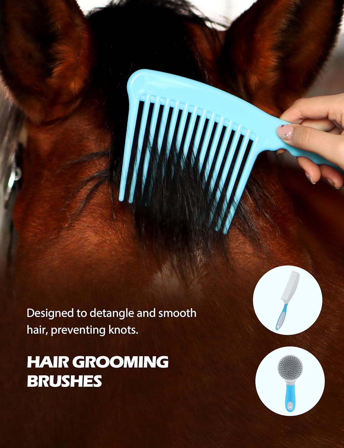 Harrison Howard Horse Grooming Kit 11-Piece Equine Care Series Horse Brush Sets with Organizer Tote Bag Tack Room Supplies Shedding Grooming Massaging Tools Blue Brushstroke Ponies