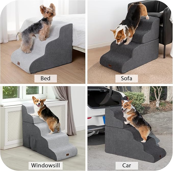 Dog Stairs for High Beds with Tunnel, 4-Step Dog Steps for Small Dogs and Cats, Foldable Pet Stairs for High Bed Climbing, Non-Slip Balanced Pet Step Indoor, Beige