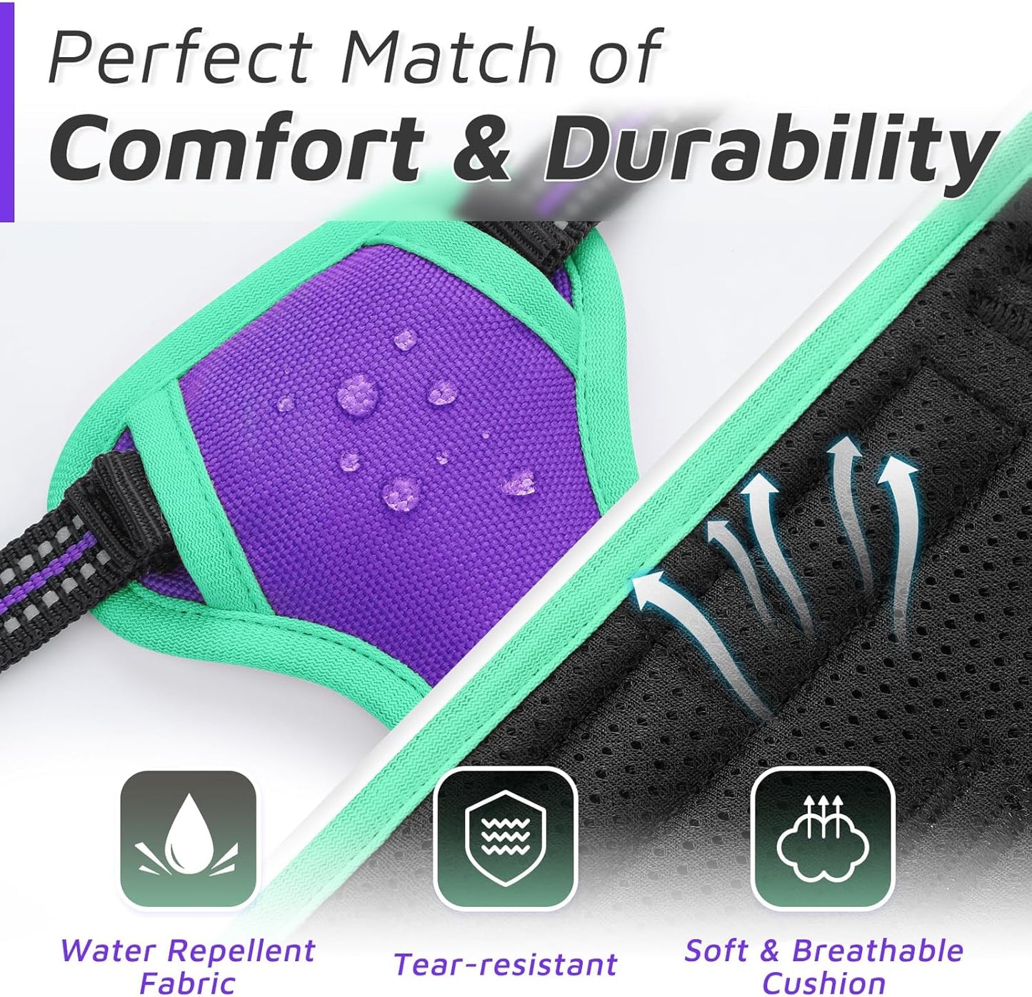 Eagloo Dog Harness for Large Dogs, No Pull Service Vest with Reflective Strips and Control Handle, Adjustable and Comfortable for Walking, No Choke Pet Harness with 2 Metal Rings, Purple & Green, L