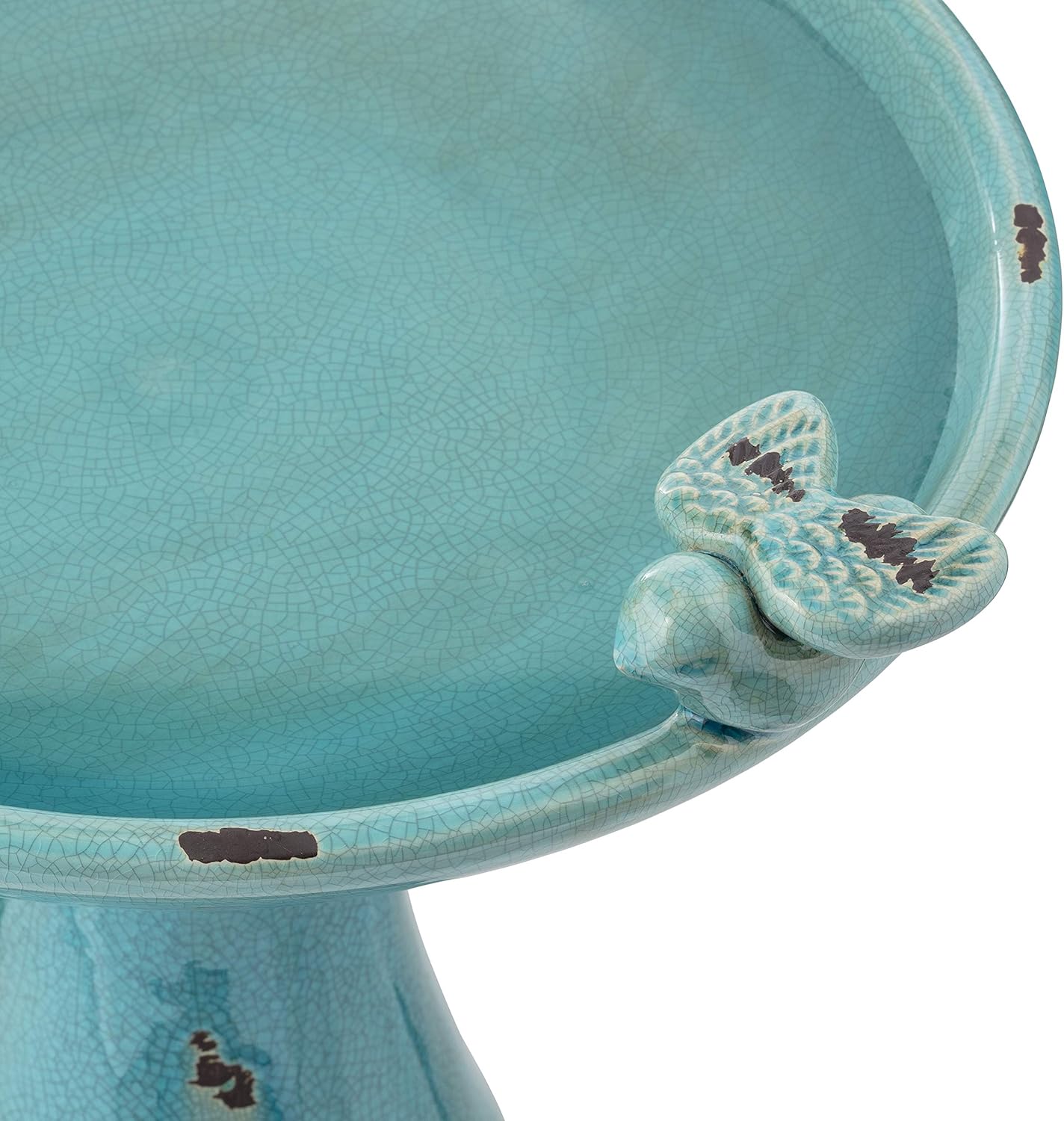 Alpine Corporation 25" Tall Outdoor Ceramic Antique Pedestal Birdbath with 2 Bird Figurines, Turquoise
