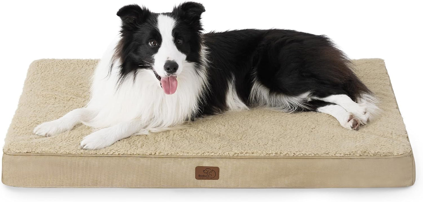 Bedsure Dog Beds Large Sized Dog - Orthopedic Flat Pet Beds with Removable Washable Cover, Egg Crate Foam Puppy Mat, Suitable for Pet Up to 65 lbs
