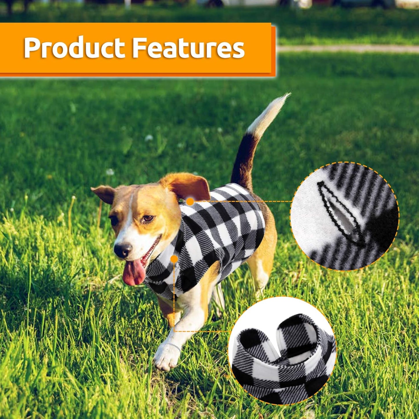 ASENKU Dog Sweater, Plaid Dogs Fleece Vest, Soft Comfortable Pet Pajamas, Warm Winter Puppy Shirt, Cold Weather Coat Jacket Pet Clothes for Small & Medium Dog Breeds (M, Black)