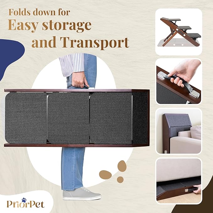 Dog Steps for Bed & Couch 2-in-1 Dog Stairs/Ramp - Height Adjustable Dog Ramp for Couch 7” - 20” - Pet Stairs, Dog Stairs for Small Dogs - Easy to Move Pet Steps with Landing Platform, Walnut