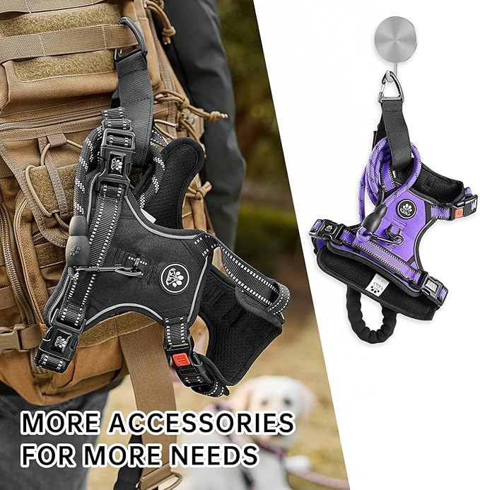 NESTROAD No Pull Dog Harness,Adjustable Oxford Dog Vest Harness with Leash,Reflective No-Choke Pet Harness with Easy Control Soft Handle for Large Dogs(Large,Purple)