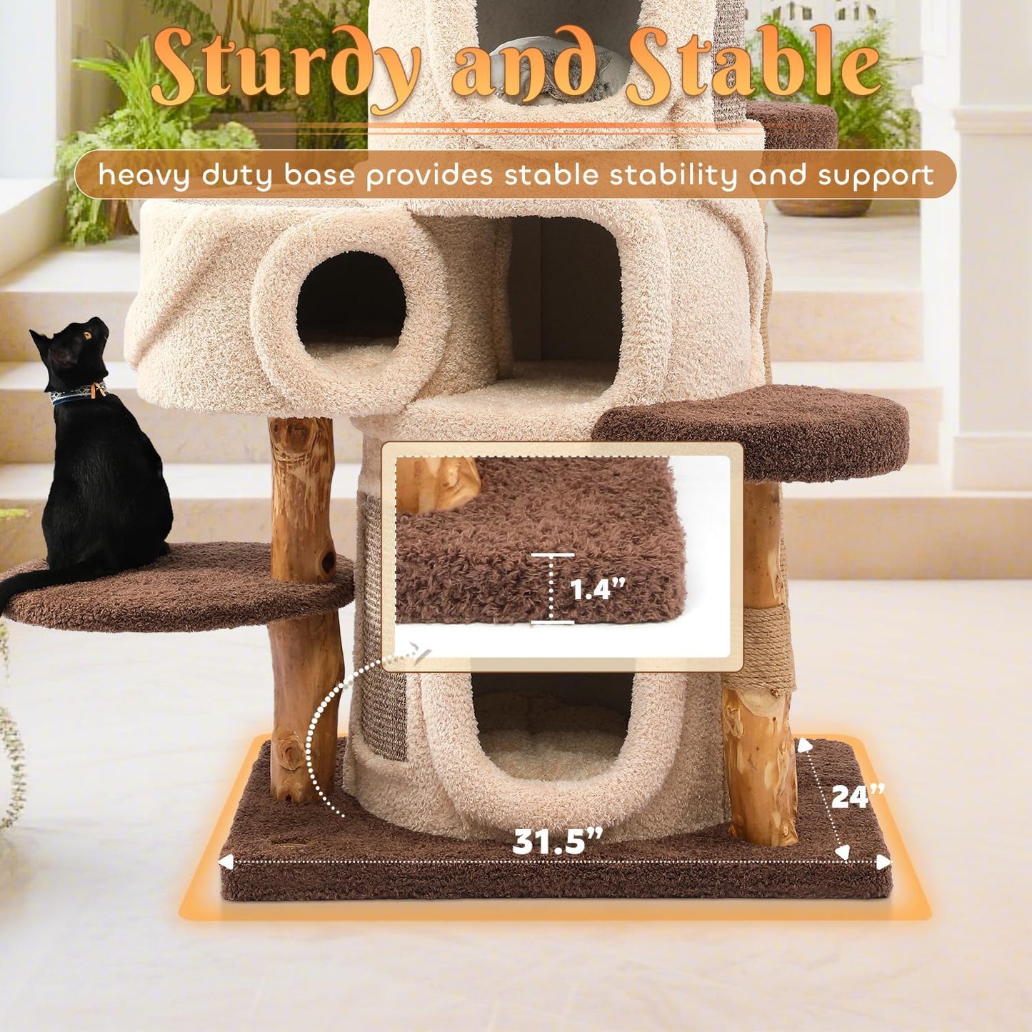70'' Luxury Heavy Duty Cat Tree for Indoor Cats Adults,Treehouse Theme Large Cat Tower for Home Decoration,Multi-Level Modern Maine Coon Condo with 3*Wood Scratching Post,Perch,Huge House for Multicat
