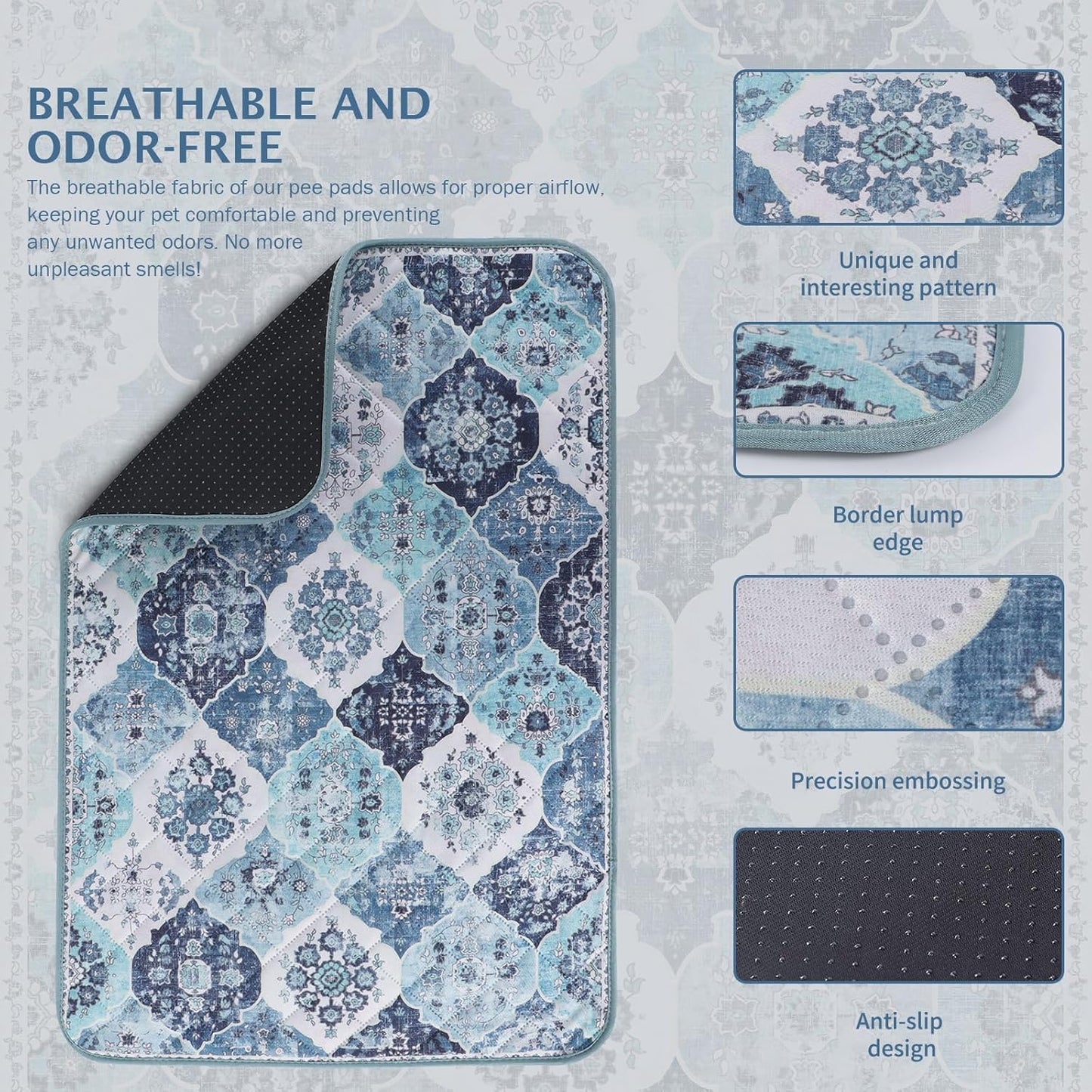 IEUUMLER Washable Pee Pads for Dogs, 2 Pack Reusable Non-Slip Grip, Super Absorbent Waterproof Puppy Pads for Potty Training, Playpen, Crate, Whelping Box EU011 (Blue, 31" x 36")