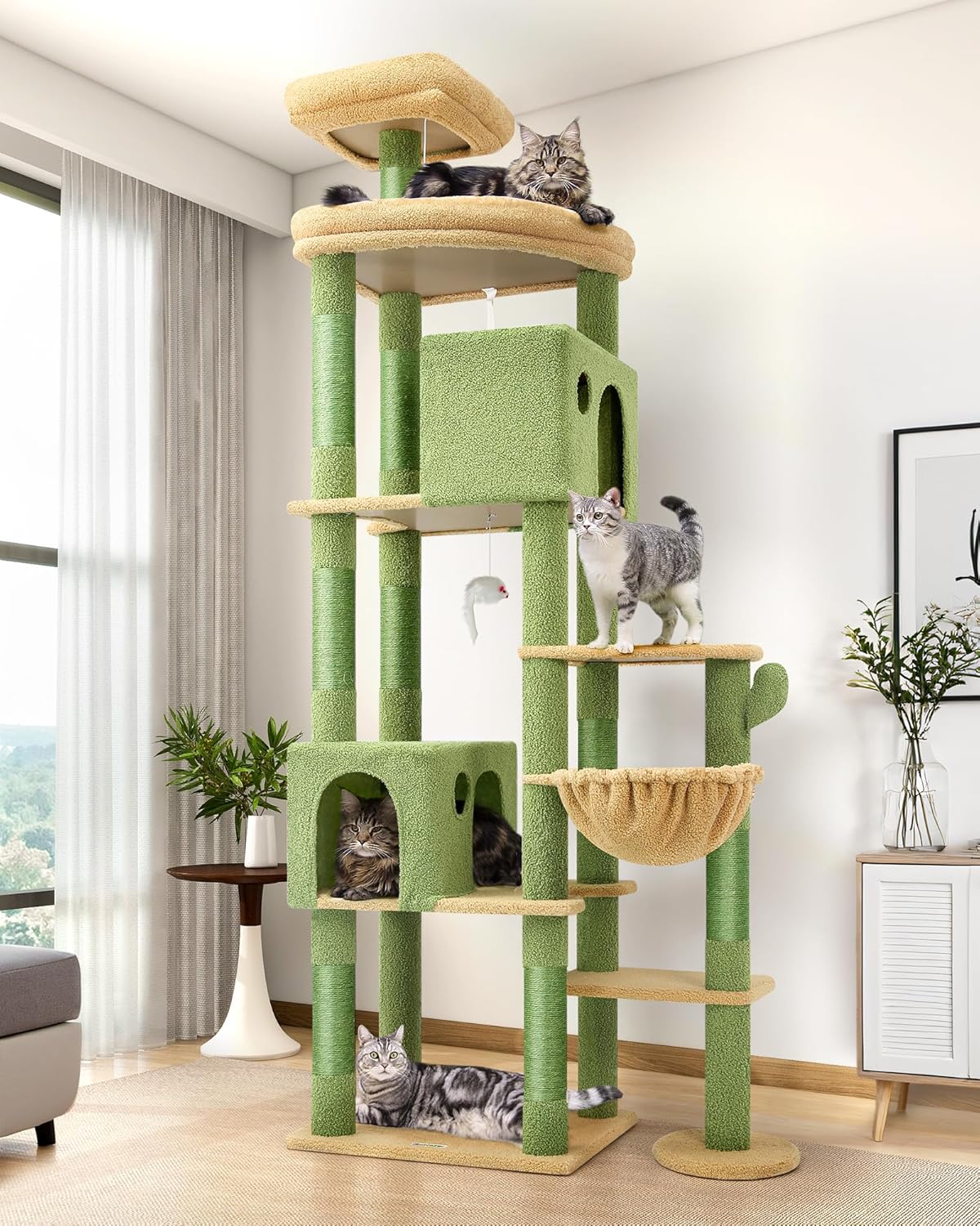 Globlazer Cactus Giant Cat Tree, 83 inch Cat Tree for Indoor Cats Large Adult, XXL Cat Tower with 9 Scratching Posts for 20lb+ Heavy Duty Large Adult Cats, F83, Green