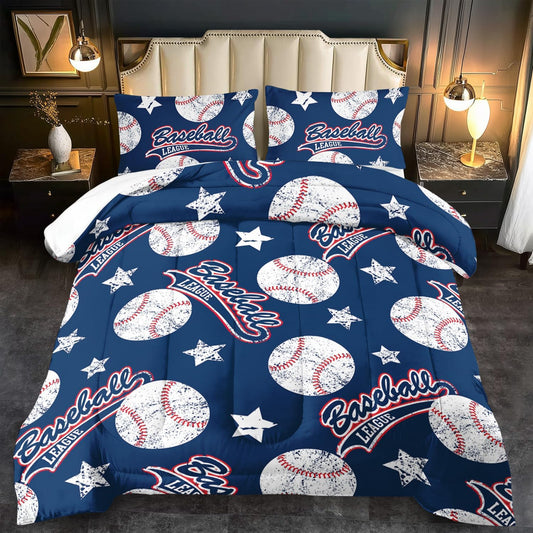 Baseball Comforter Set Twin,Sports Bedding Sets for Boys,Blue Sports Comforter Twin Bedroom Decor,Baseball Bedding Teen for All Seasons,Blue Quilt Kids Bedroom Decor