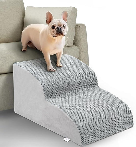 Dog Stairs for Small Dogs - High Density Foam Pet Steps, Extra Wide Dog Ramp with Non-Slip Bottom for High Beds, Couch and Sofa, Best for Dogs Injured, Older Doggy Cats