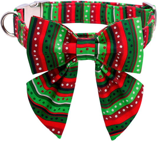 Lionet Paws Christmas Dog Collar with Bowtie, Dog Sailor Bow Collar with Metal Buckle for Dogs and Cats, Adjustable Comfortable Dog Collar Girl Gift, S, Neck 10-16 in