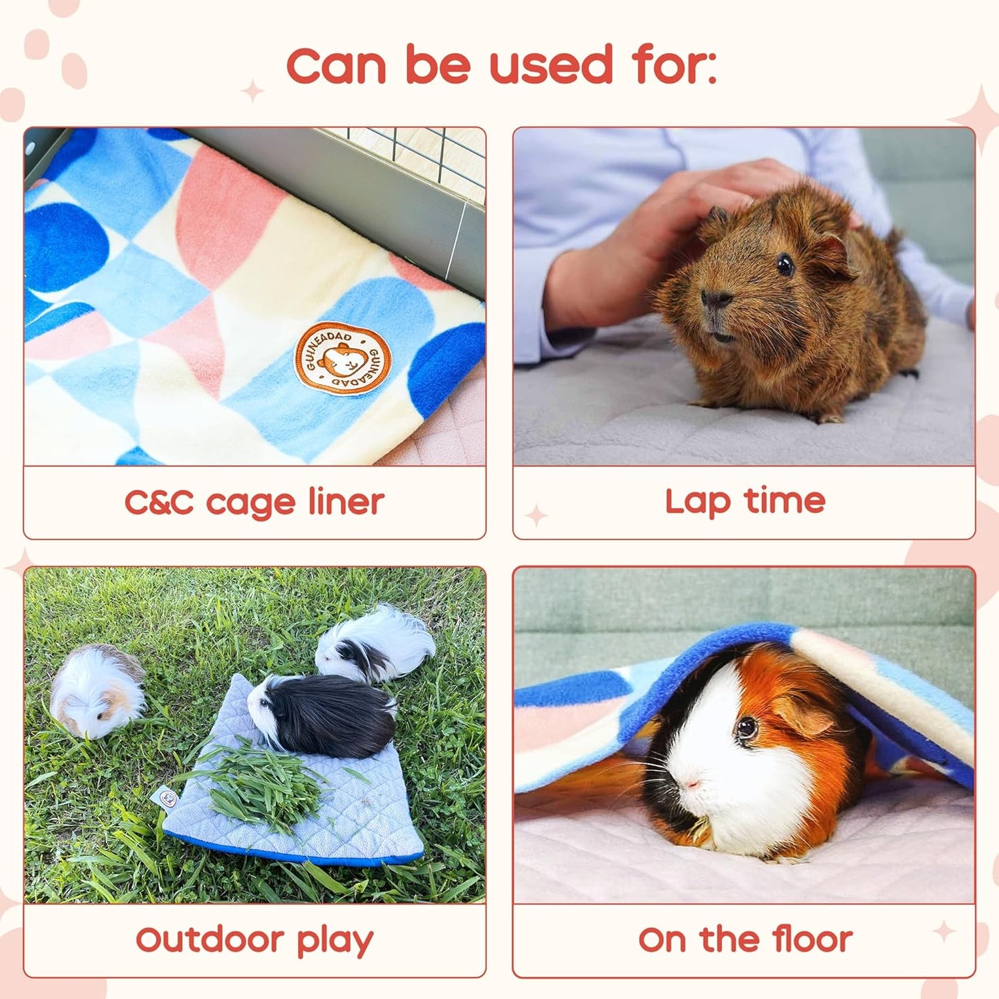 GuineaDad Premium Liner – Fleece Guinea Pig Cage Liner – Ultra-Plush Reusable Fleece Bedding with Waterproof Bottom – Extra Absorbent Liner for 2x3 C&C Cage (Rainy Day)