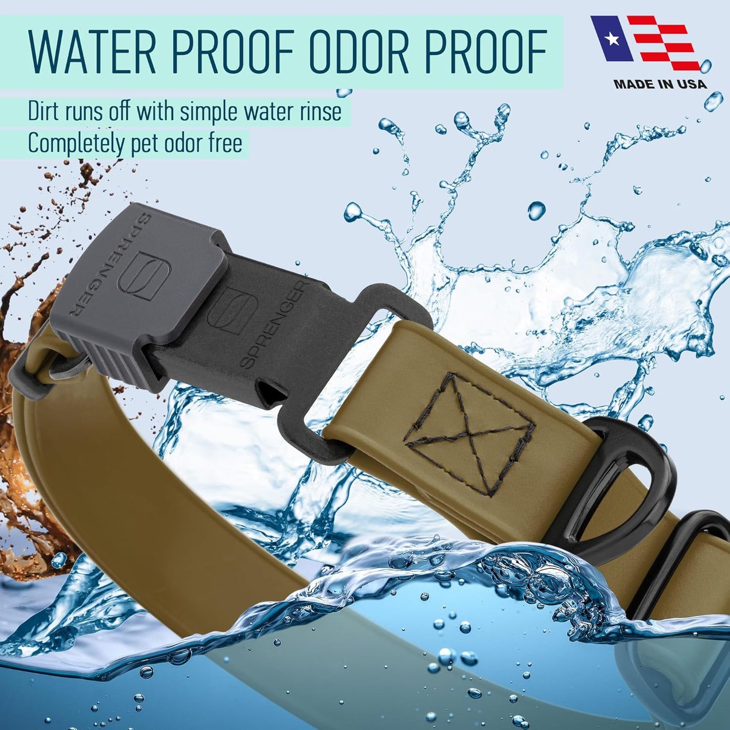 Dogline Biothane Waterproof Dog Collar with Herm Sprenger Stainless Steel Quick Release Buckle – Heavy Duty Tactical Durable Collar for Dogs – Comfortable and Safe Pet Collar, W 3/4" L 12-19", Brown