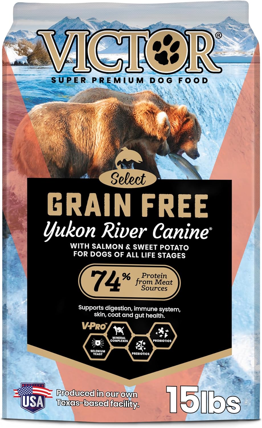 VICTOR Super Premium Dog Food – Grain Free Yukon River Canine – Supports Immune & Digestive Health for Dogs of All Life Stages – High Protein Dry Dog Food for All Normally Active Dogs, 15 lb