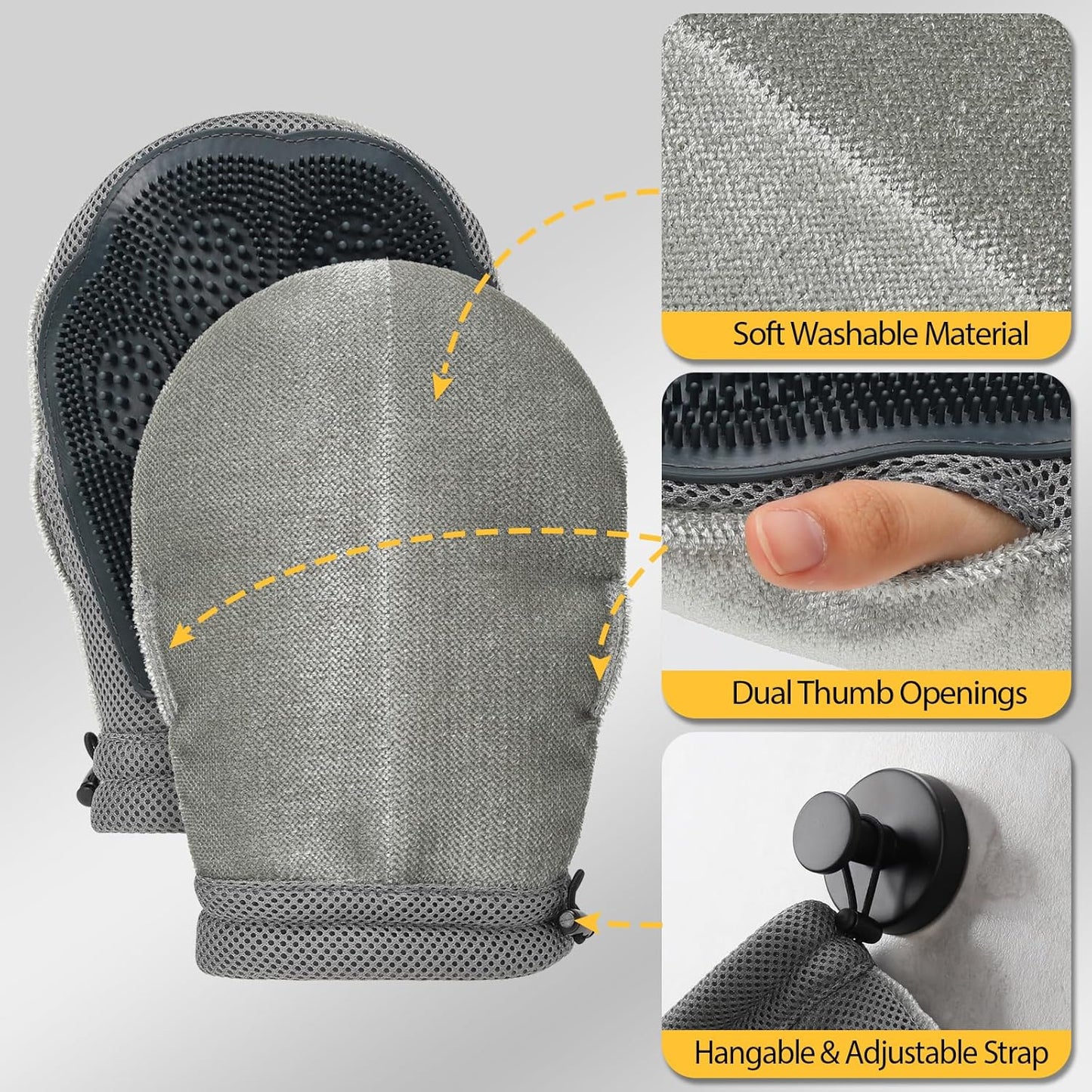 HEYWEAN Double Sided Pet Hair Removal Gloves Brush Reusable Dog Cat Electrostatic Hair Remover with Silicone Brush for Bathing Grooming Glove Tool 1 Pcs (PetHair-R1)