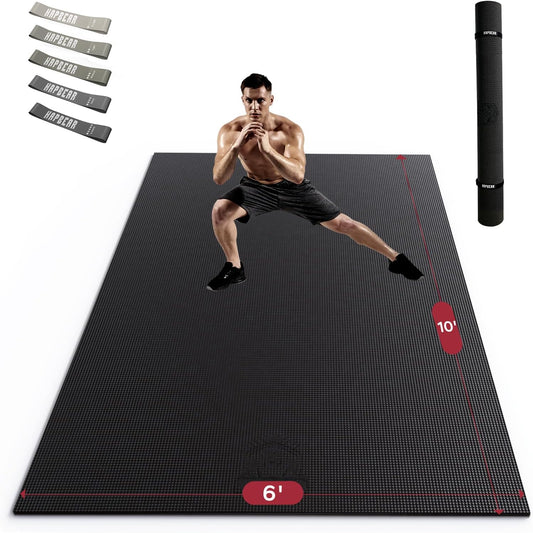 HAPBEAR Extra Large Exercise Mat-7'x5'/6'x8'/6'x9'/6'x10'/6'x12'x8mm(1/3 inch),Non-Slip, Ultra Durable, Thick Workout Mats for Home Gym Flooring Cardio, Yoga Mats for Fitness, High-Density Exercise Mat, Shoes-Friendly
