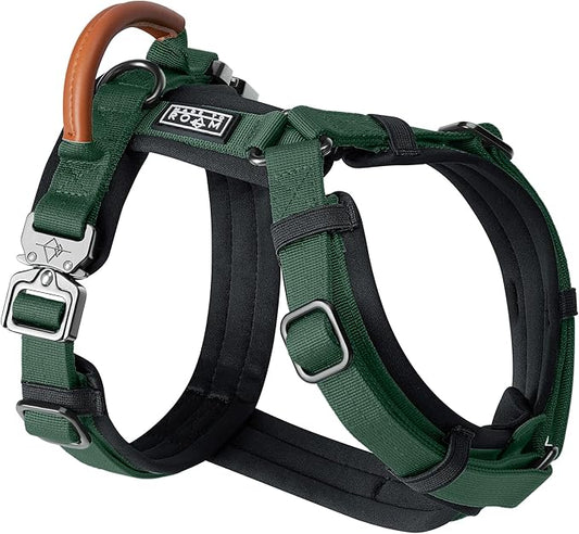 MADE TO ROAM Premium Explorer Harness - Y-Shaped Dog Harness with Adjustable Durable Nylon, Soft Padding, Metal Buckles and Leather Handle for Small, Medium, Large Dogs (Maine Marina, Size 3)