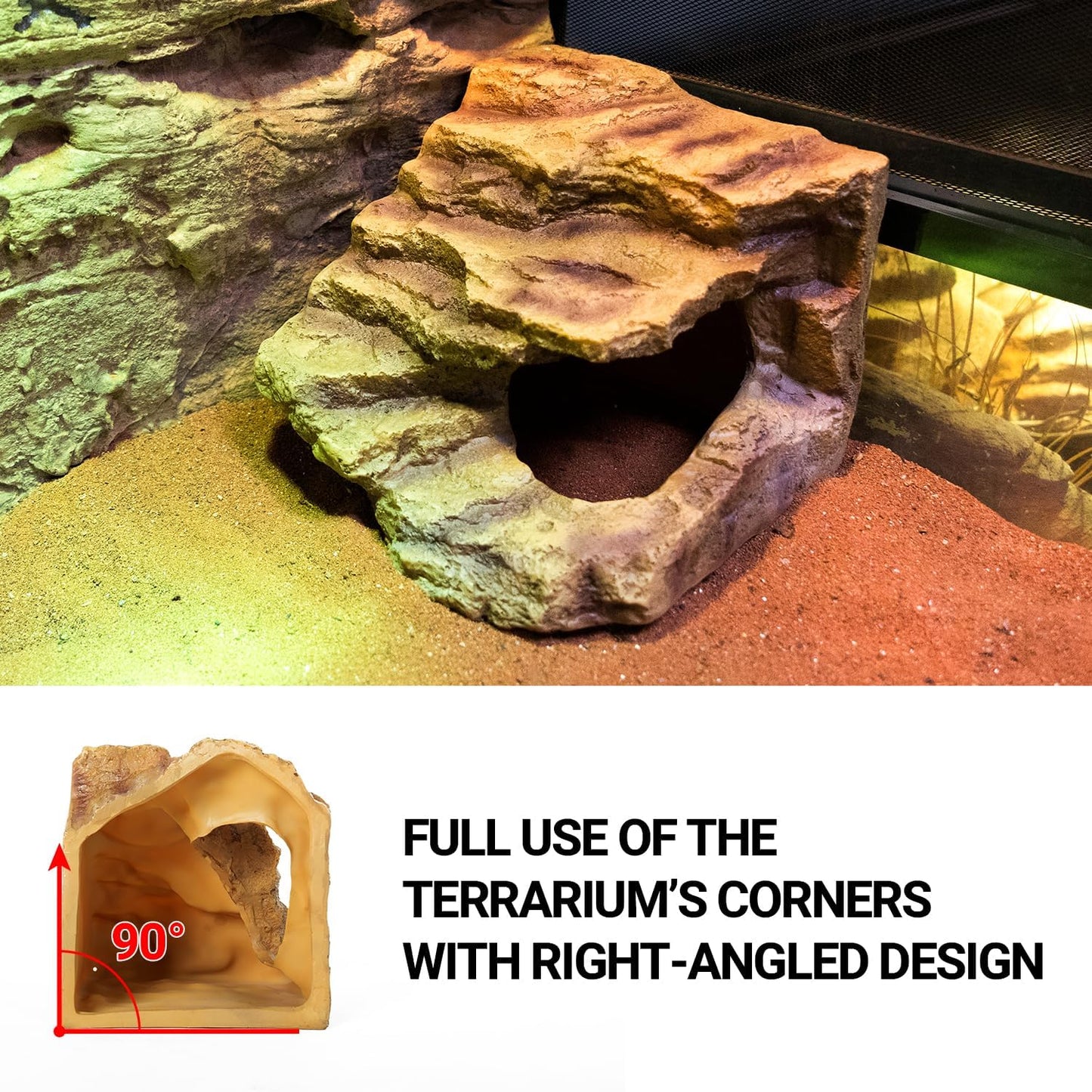 Resin Reptile Hideout Cave Reptile Habitat Tank Decor Terrarium Accessories for Bearded Dragon Leopard Gecko Lizards Turtle