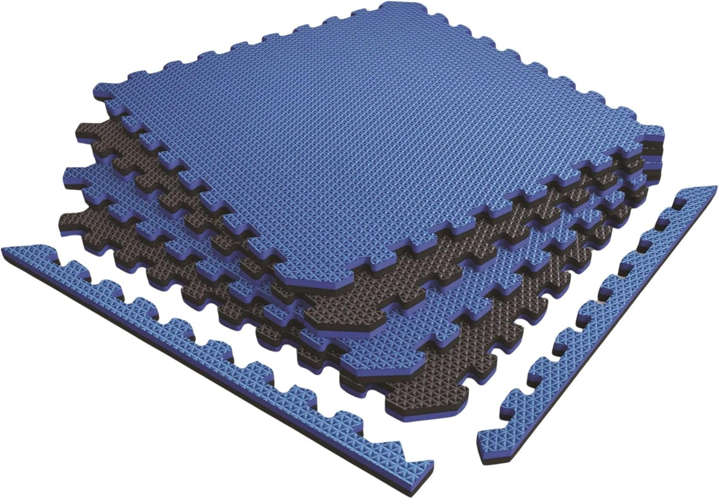 Norsk Reversible Exercise Mats 3/4" Thick EVA Interlocking Foam Tiles, Perfect Home Gym Flooring, 4 Tiles & 8 Trim Pieces, 16 Sq. Ft. 24"x24" Dazzling Blue/Black