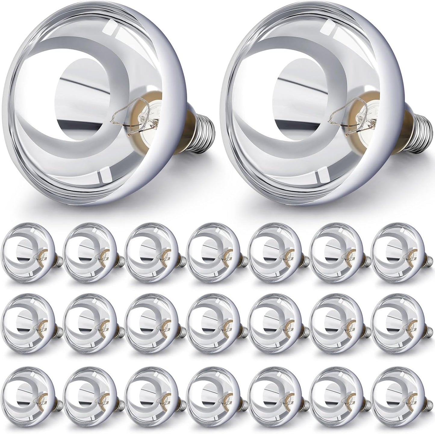 VIHOSE 24 Pack 250 Watt Heat Lamp 120v R40 Heat Lamp Bulbs Glass Incandescent Light Bulbs Incandescent Heating Lightbulbs for Reptiles Chicks Food Puppies Bathroom, Use E26 Base (Silver)