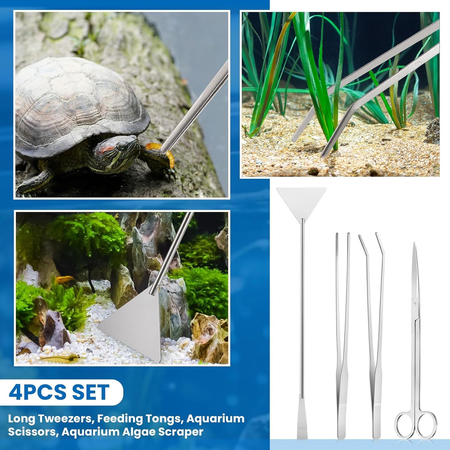 Aquarium Fish Tank Cleaning Tool Kit Include 4 Pcs Long Aquascape Tools Kit 1 Pcs Magnetic Glass Cleaner Brush 5 in 1 Fish Tank Gravel Cleaner and Siphon Vacuum for Terrarium Fish Tank Set