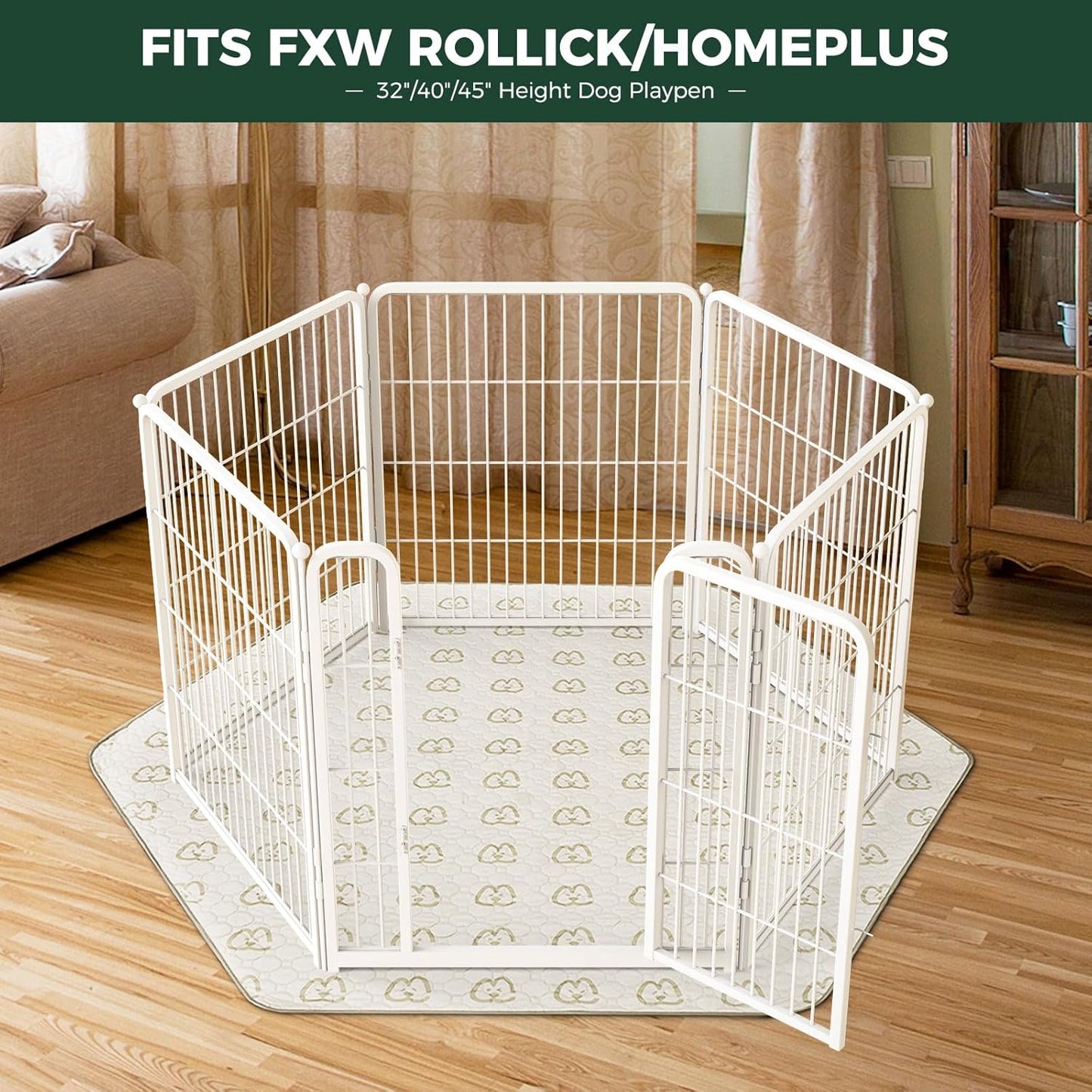 FXW Washable Pee Pads for Dogs, Puppy Pads with Super Absorbent, Specifically Designed for FXW Rollick/Homeplus 32/40/45inch 6 Panels Dog Playpen, 35" Hexagon, Khaki, 1 Pack