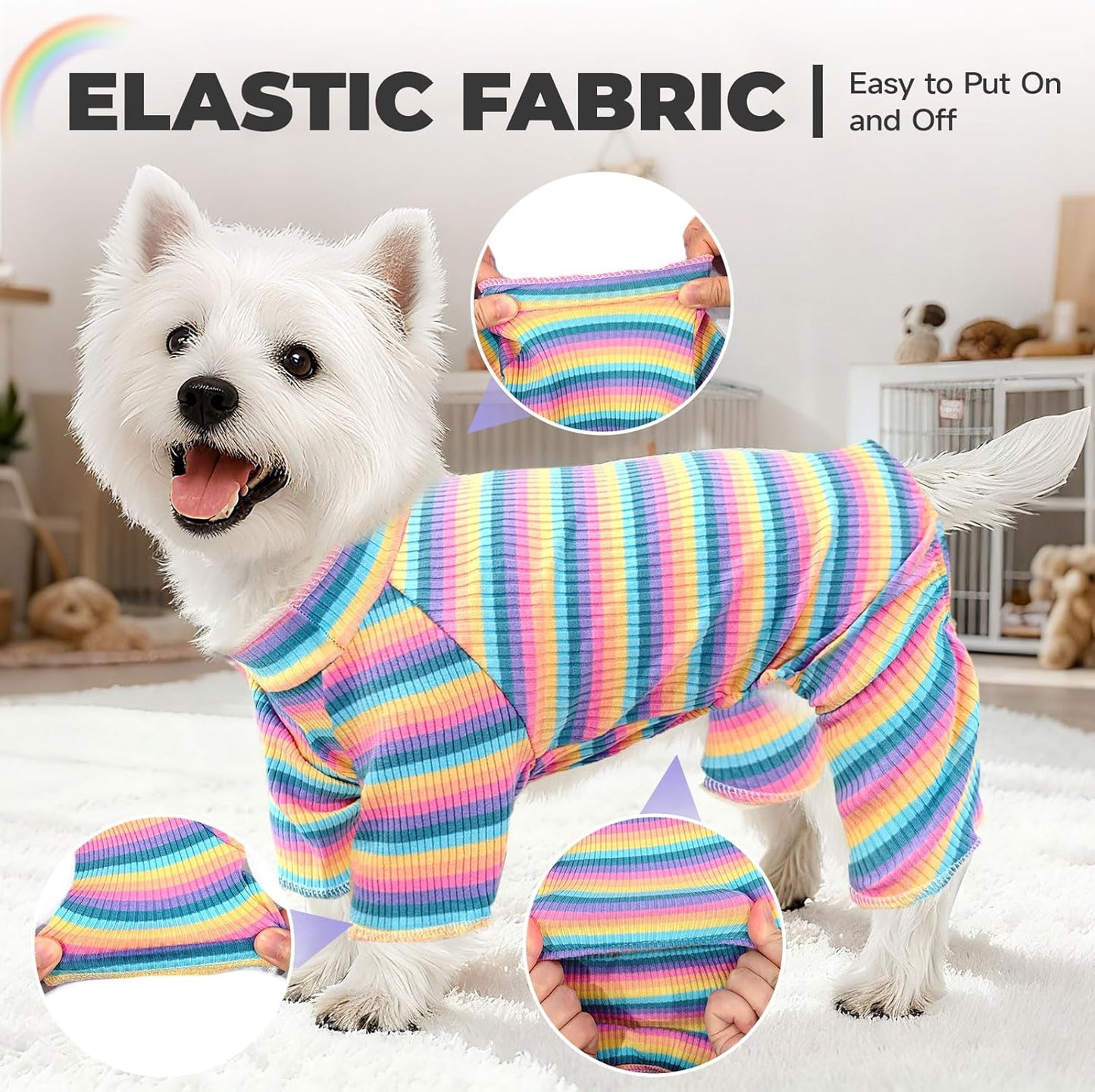BAEJMJK Striped Dog Pajamas Stretchy Cute Four-Legged Boy Girl Dog Clothes with Sleeves Comfortable Dogs Jumpsuit Colorful Pet Puppy Outfits Apparel for Small Medium Dogs Cats(Pink,Pink,XX-Large)
