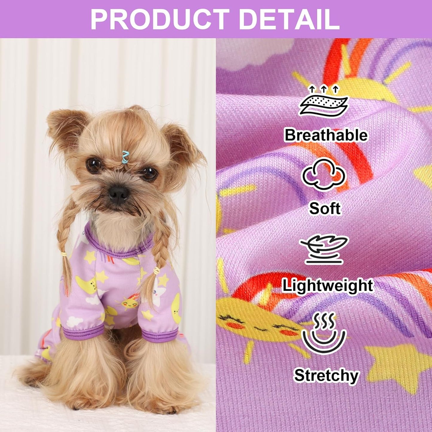 Dog Pajamas Pjs Spring Summer Dog Clothes for Small Dogs Girl - Boy - Small Size Dogs, Soft Stretchy Puppy Clothes Doggie Onesies Cat Pet Jammies Outfit (Star Purple, Medium)