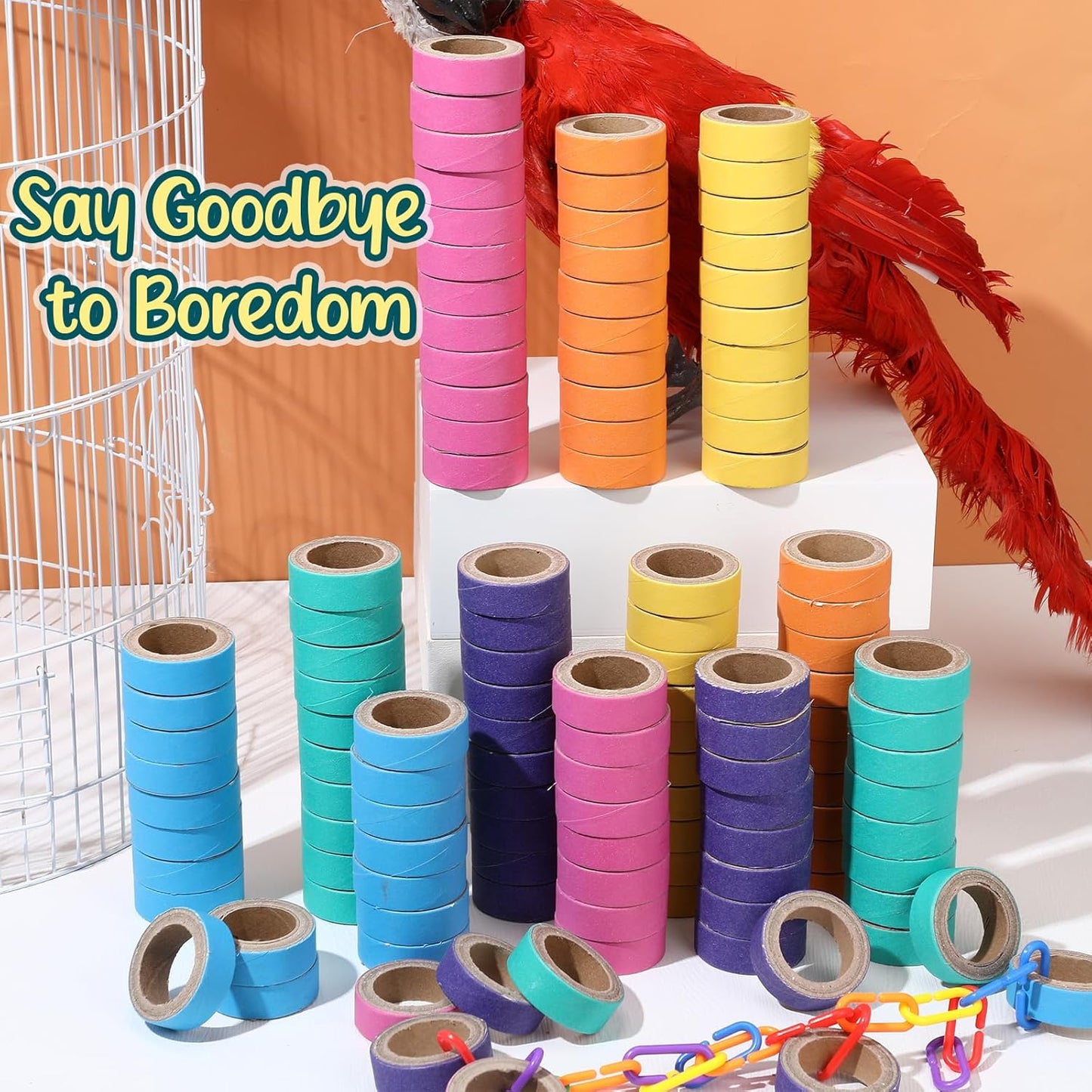 180 Pcs 1.85 Inch Bagels Bird Toys for Parrots Cardboard Bird for Chewing Shredding Foraging Play Foot Wooden Parrot Toys for Medium and Large Macaws Cockatoos