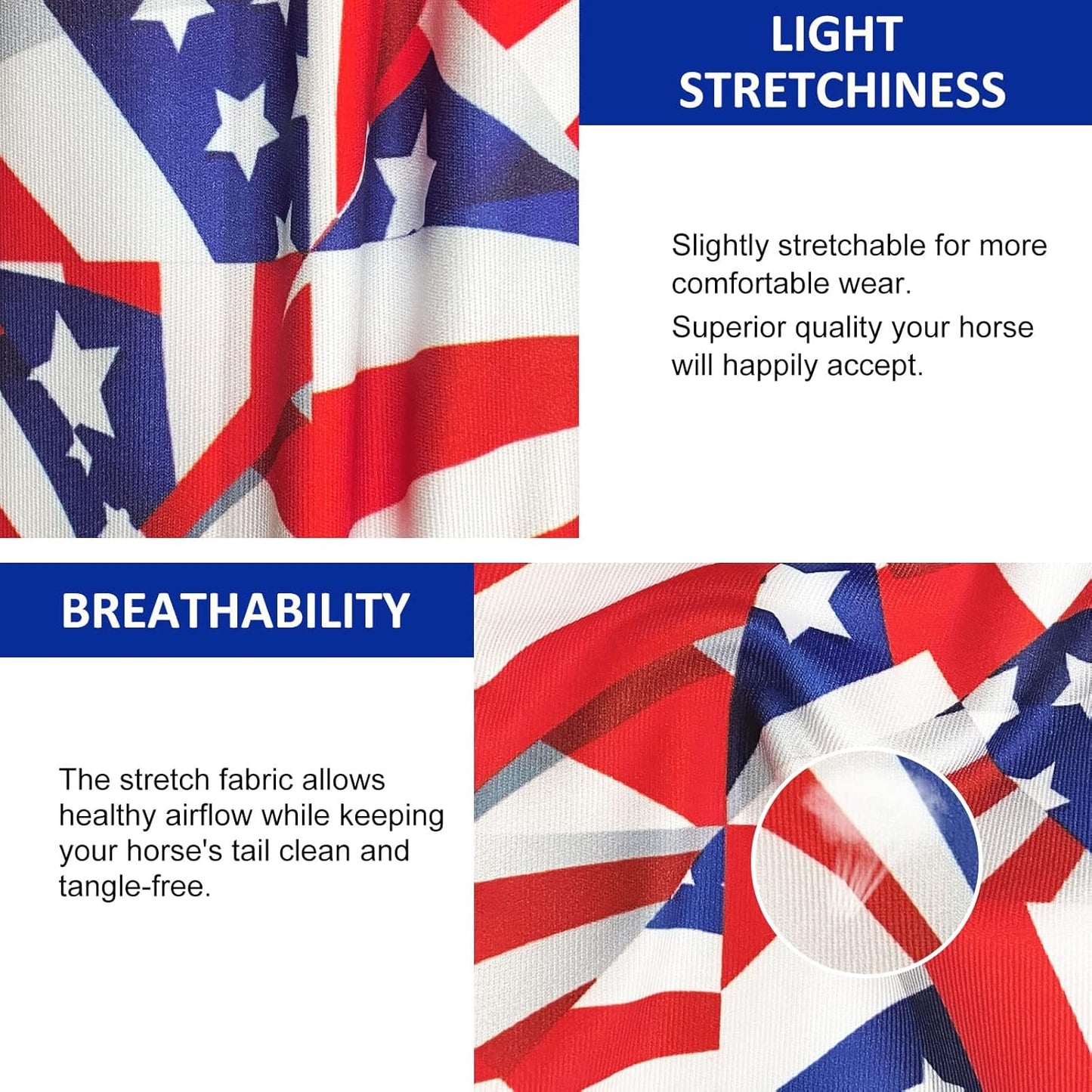 Harrison Howard Stretchy Tail Bag Breathable Horse Tail Guard Slip on Design Protect Horse Tail 2 Strand Closure Straps Keep Tail Clean & Protected 22" L Length Makes Grooming Easy-Flag Grid