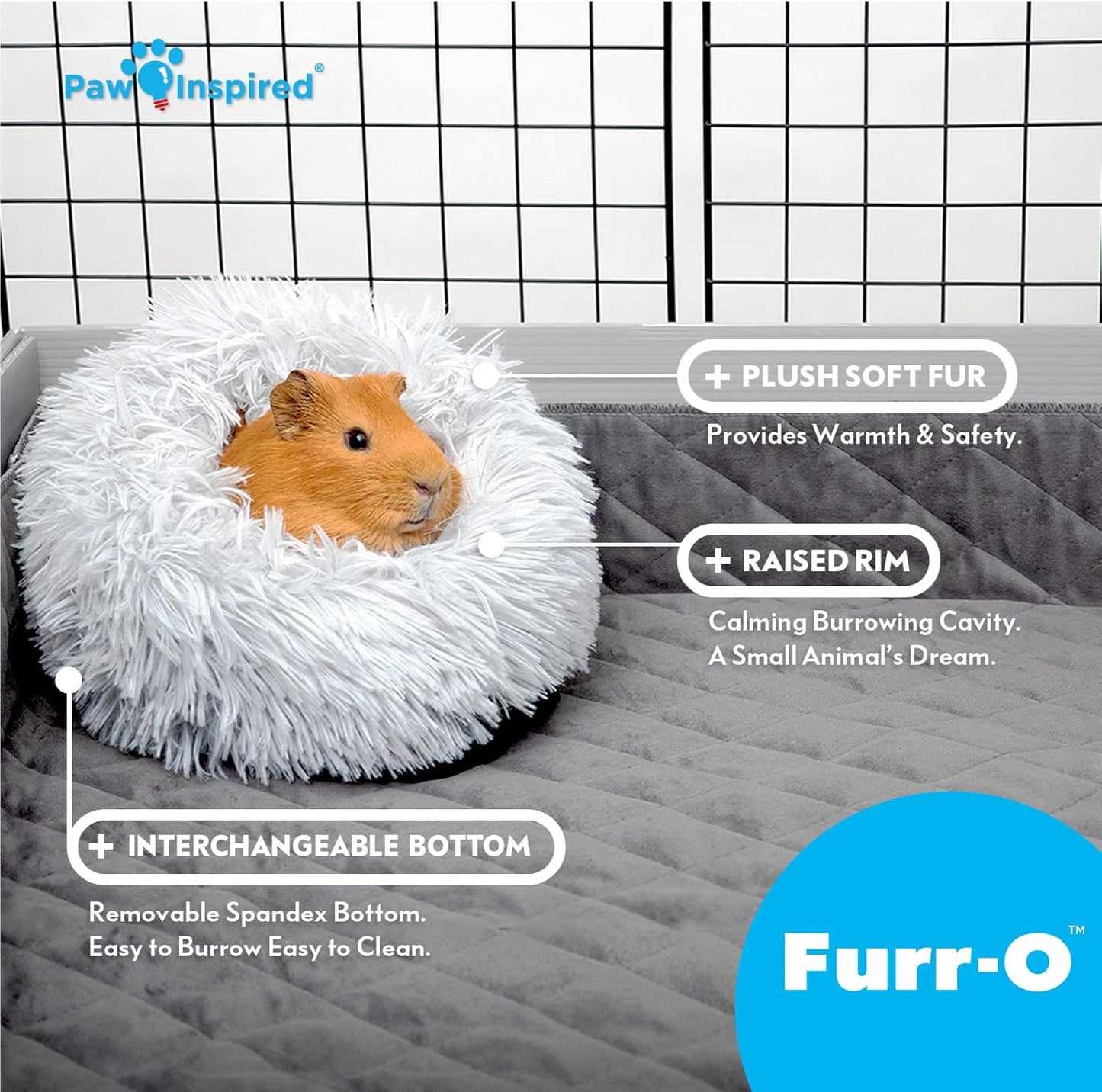 Paw Inspired Furr-O Burrowing Pet Bed with Zip-On Spandex and Fleece Bottoms for Guinea Pigs and Other Small Animals, Cozy Carrier, Hideout Enrichment Toy, Cage Accessories (Dark Gray)