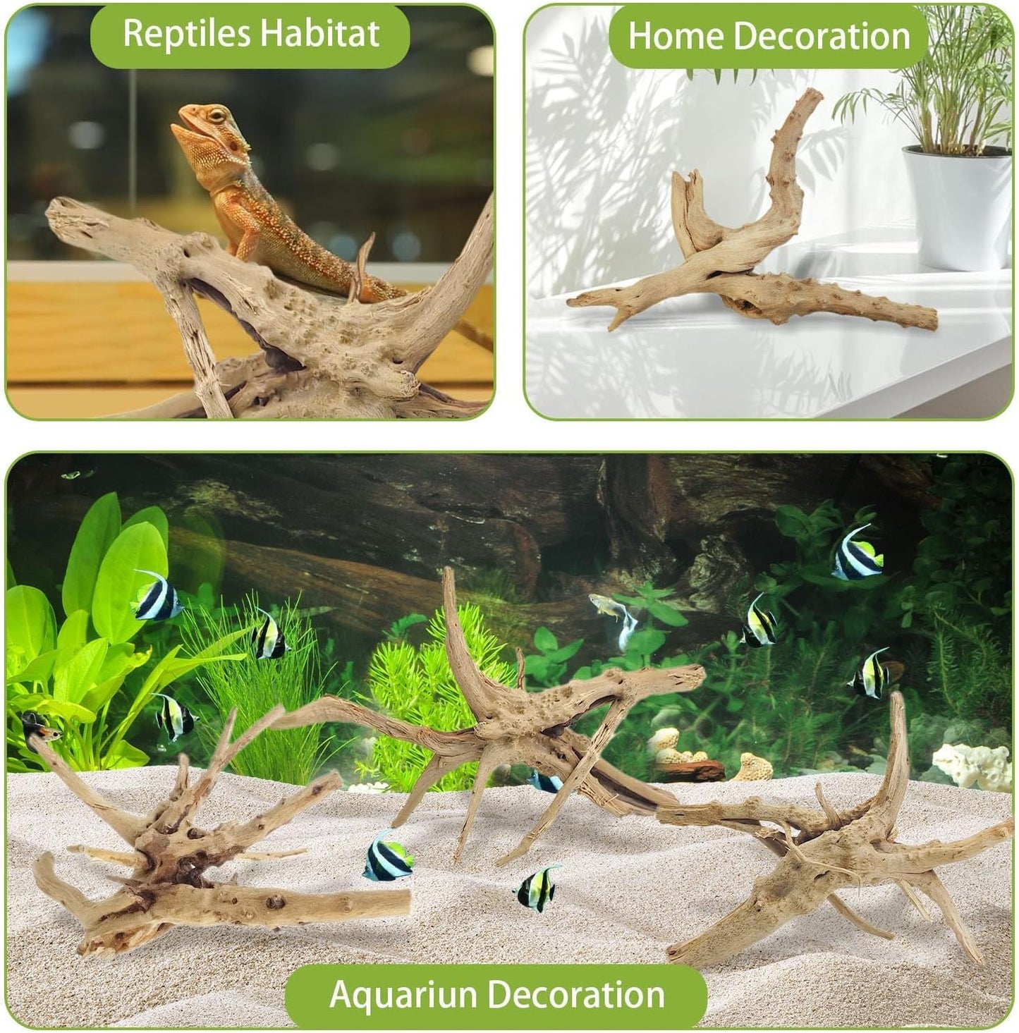 Tfwadmx Aquarium Driftwood, 7-11" Spider Wood Sinkable Driftwood for Fish Tank Decorations Natural Branches for Reptile, Assorted Spider Wood Branch Pack of 3