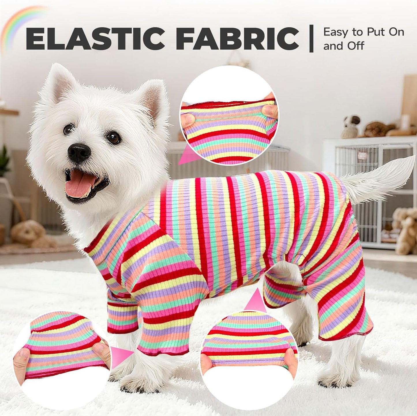 BAEJMJK Striped Dog Pajamas Stretchy Cute Four-Legged Boy Girl Dog Clothes with Sleeves Comfortable Dogs Jumpsuit Colorful Pet Puppy Outfits Apparel for Small Medium Dogs Cats(Red,X-Large)