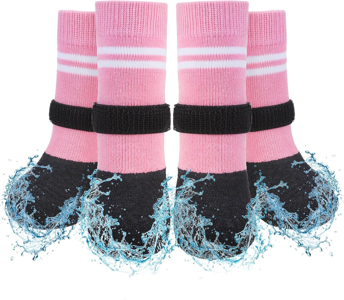 SCENEREAL Anti Slip Dog Boots & Paw Protectors for Hardwood Floor, Extended Dog Socks to Prevent Licking Paws, Waterproof Pet Snow Rain Shoe for Winter Large Senior Dogs, Pink L