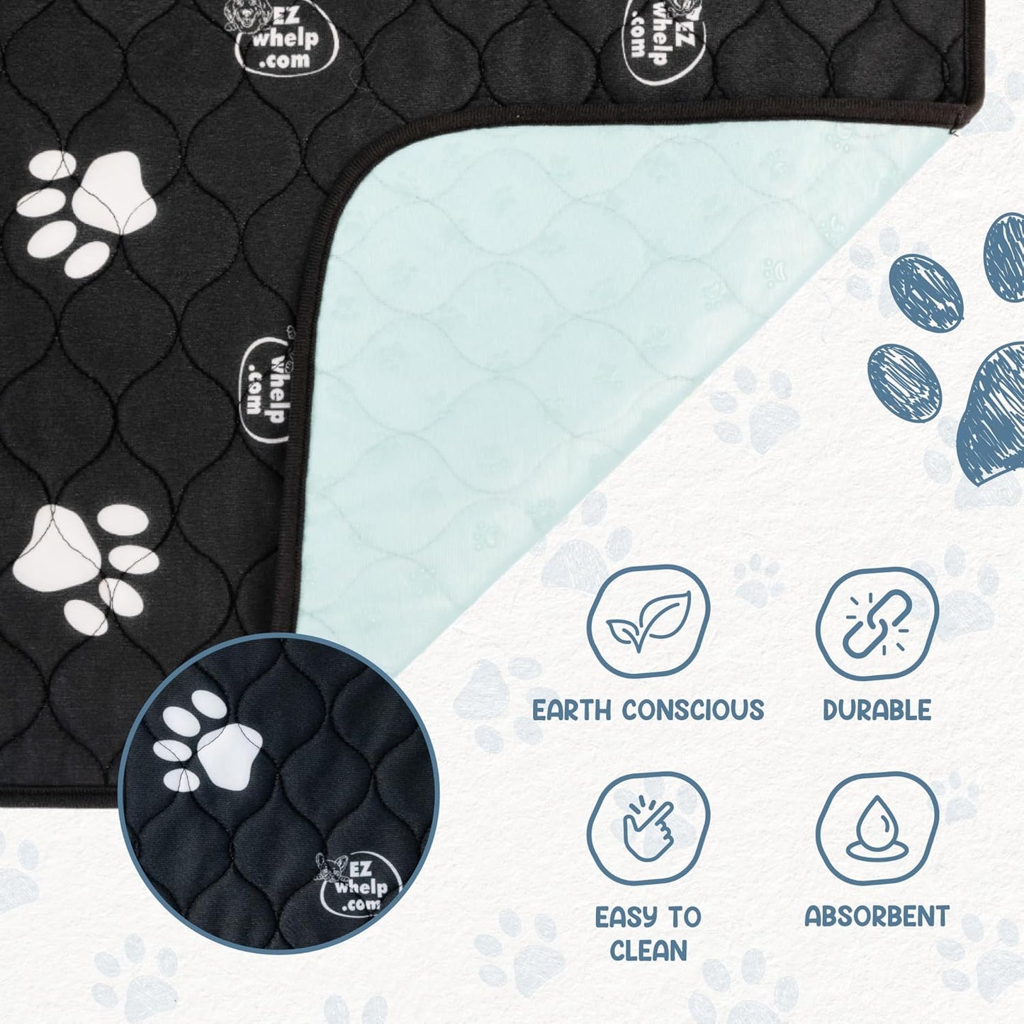 EZwhelp Pack of 2 Reusable Dog Pee Pad, Washable Slip-Resistant Waterproof Mat, 24x48 Inches