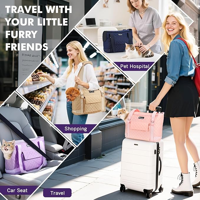 Pawaboo Dog Purse Carrier for Small Dogs with Pocket, Lightweight Dogs and Puppies Tote Bag Carrier, Dog Carriers Soft Sided for Puppy Cat Rabbit, Shopping Travel Puppy Carriers Under 11 LBS, Khaki